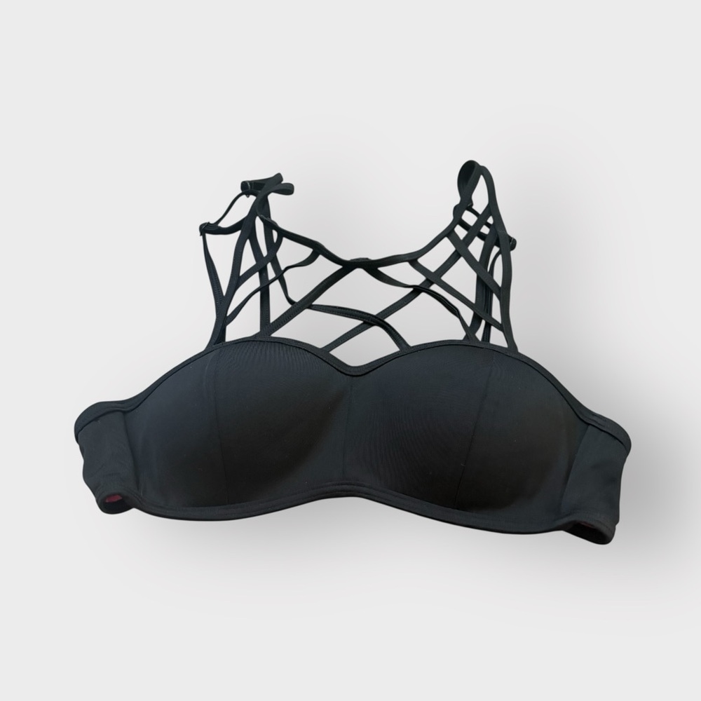 PINK Victoria's Secret Black Strappy Swim Bra - Padded Bikini Top